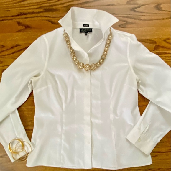 Jones New York COLLECTION Women's HIDDEN BUTTONS Tailored, No Iron Cotton Shirt - Picture 10 of 11